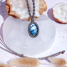 Load image into Gallery viewer, Labradorite & Blue Lace Agate Macramé Necklace