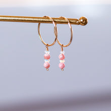 Load image into Gallery viewer, Rhodochrosite & Ethiopian Opal 14ct Gold Fill Hoop Earrings