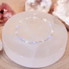 Load image into Gallery viewer, Blue Lace Agate & Rainbow Moonstone Sterling Silver Bracelet