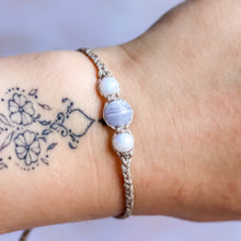 Load image into Gallery viewer, Blue Lace Agate & Rainbow Moonstone Macramé Bracelet