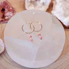 Load image into Gallery viewer, Rhodochrosite & Ethiopian Opal 14ct Gold Fill Hoop Earrings