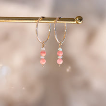 Load image into Gallery viewer, Rhodochrosite & Ethiopian Opal 14ct Gold Fill Hoop Earrings