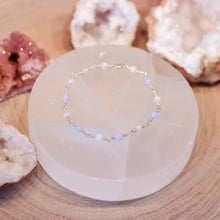 Load image into Gallery viewer, Blue Lace Agate & Rainbow Moonstone Sterling Silver Bracelet