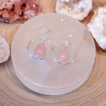 Load image into Gallery viewer, Rose Quartz Sterling Silver Hoop Earrings