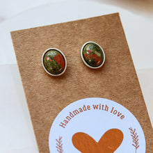 Load image into Gallery viewer, Unakite Crystal Stud Earrings