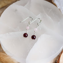 Load image into Gallery viewer, Rose Quartz & Garnet Sterling Silver Earrings
