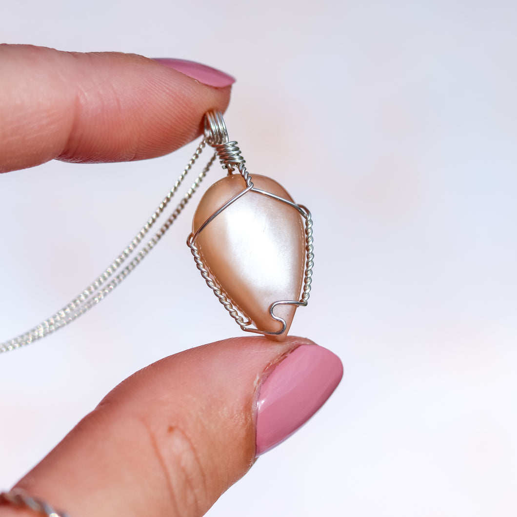 Peach Moonstone Sterling Silver Necklace