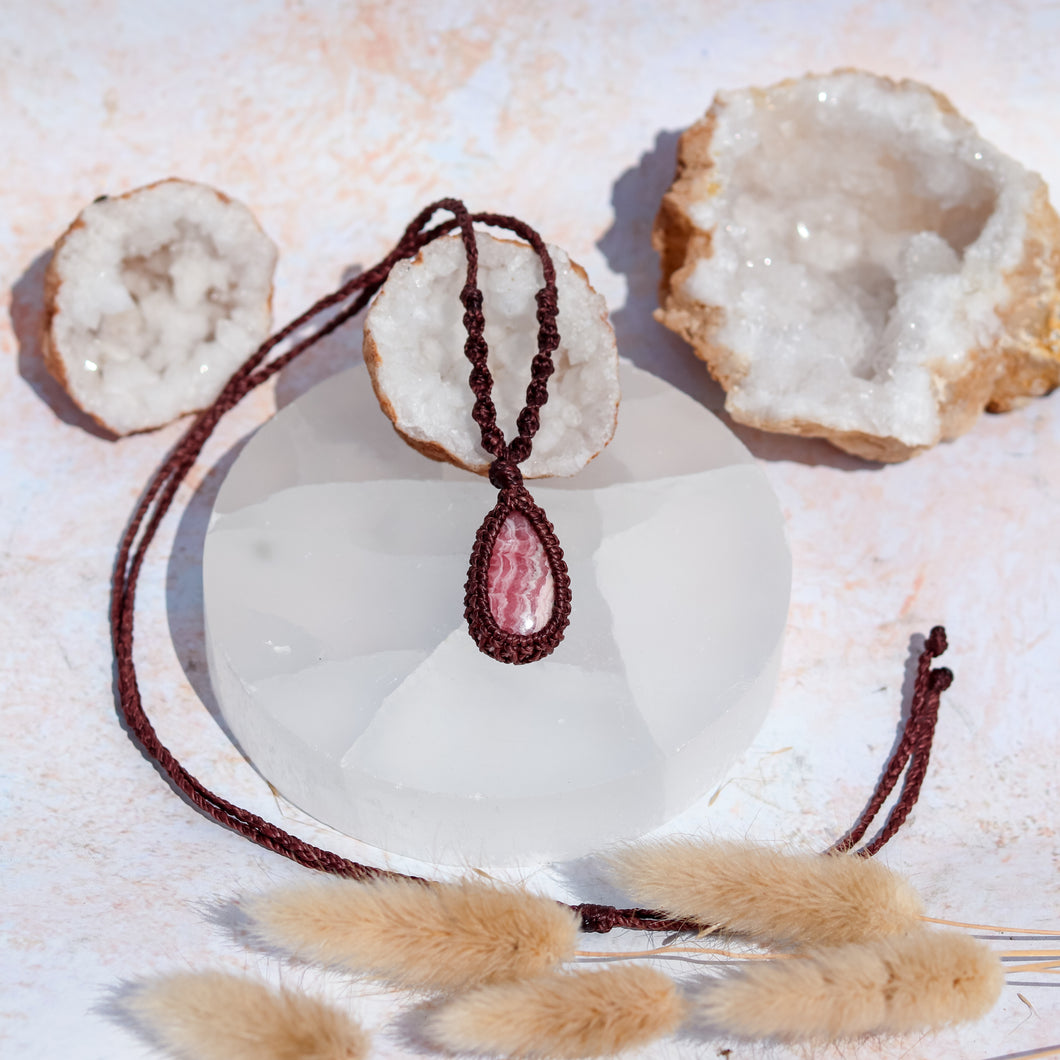 Rhodochrosite Macramé Necklace
