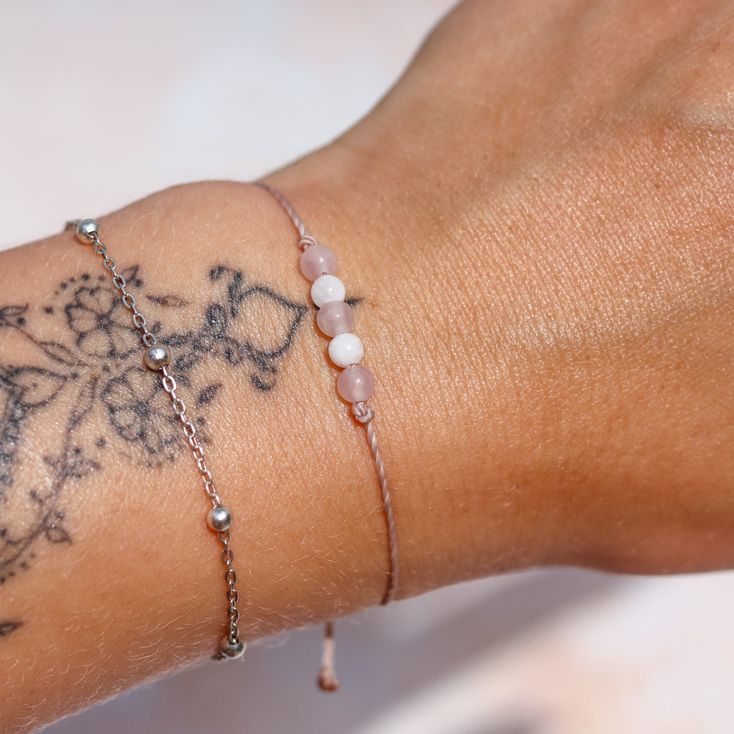 Rose Quartz & Rainbow Moonstone Macramé Bracelet