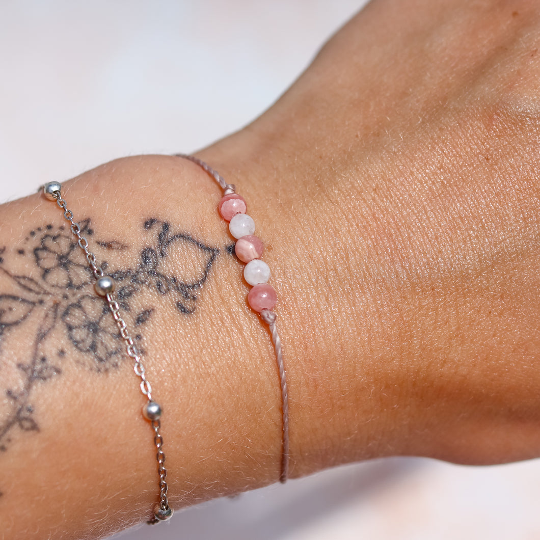 Rhodochrosite & Rainbow Moonstone Macramé Bracelet