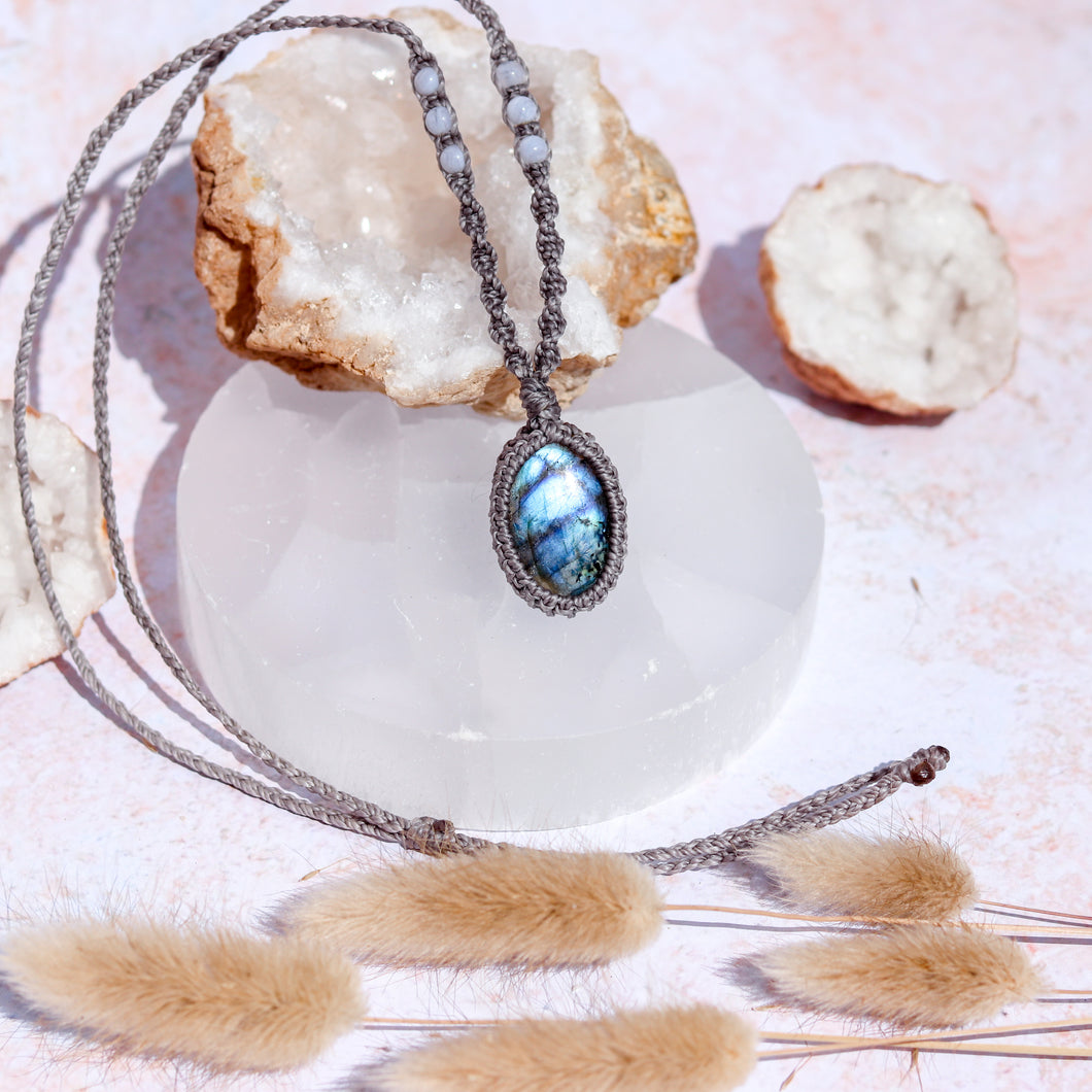 Labradorite & Blue Lace Agate Macramé Necklace