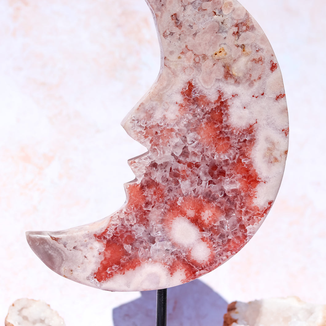 High Grade Pink Amethyst Moon On Stand