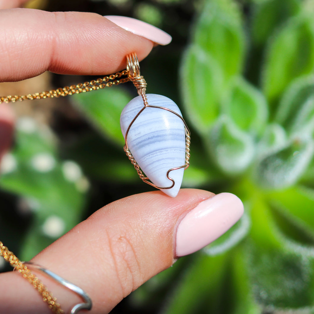 Blue Lace Agate 14ct Gold Fill Crystal Necklace