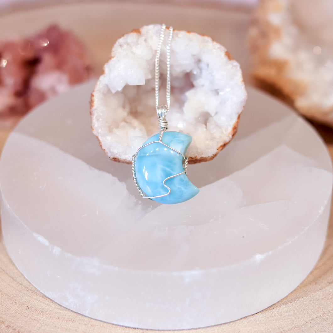 Larimar Moon Sterling Silver Necklace