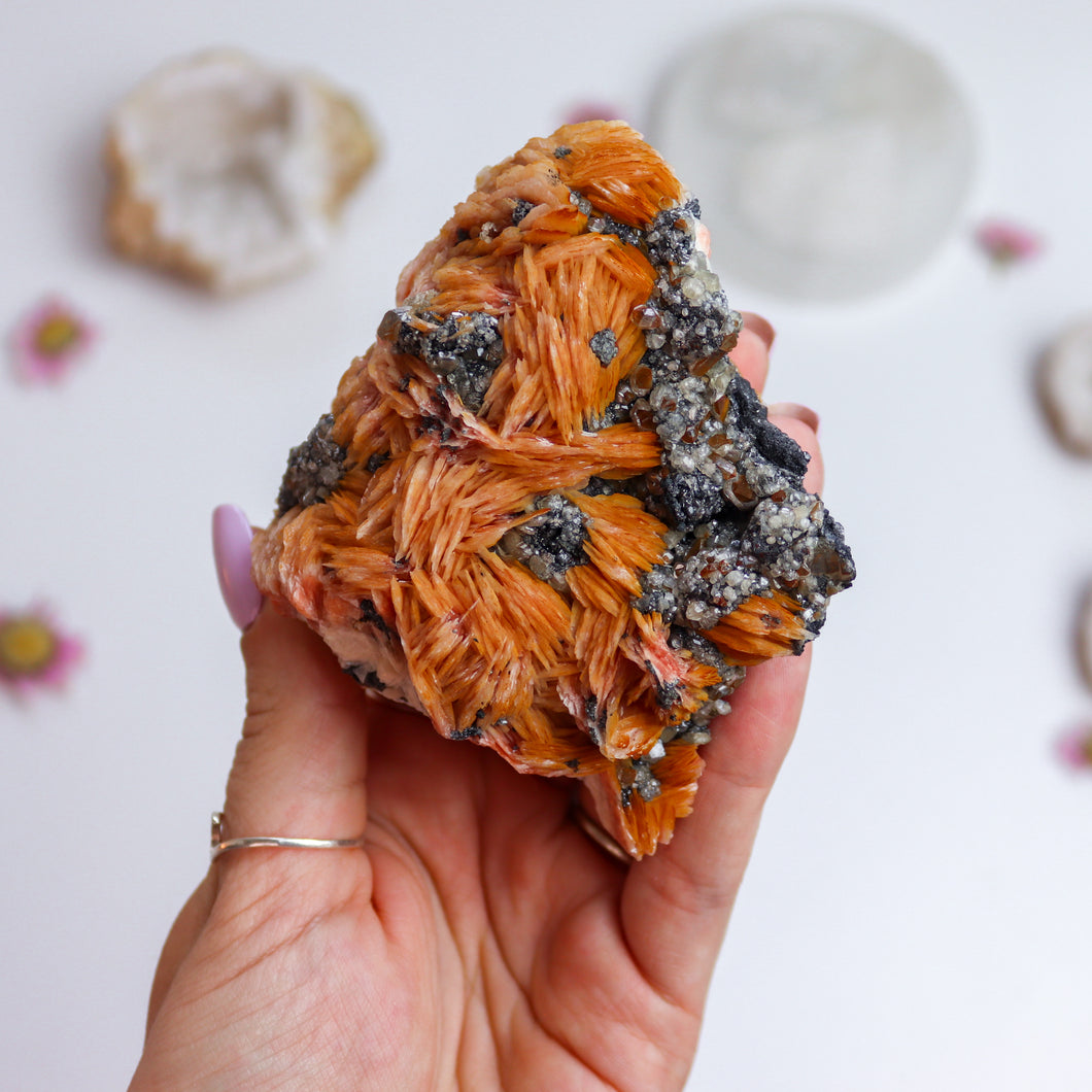 Orange Barite x Galena Piece