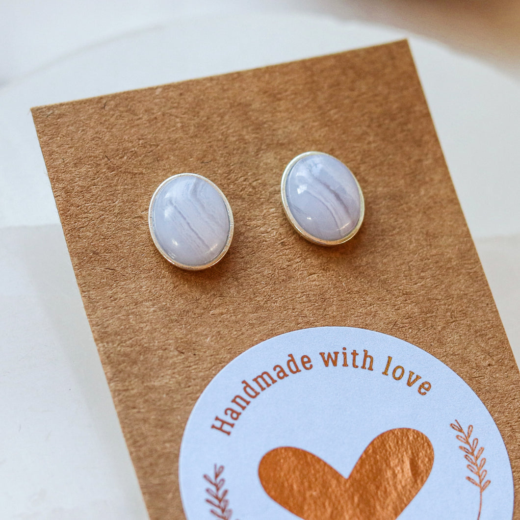 Blue Lace Agate Stud Earrings