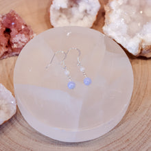 Load image into Gallery viewer, Blue Lace Agate &amp; Rainbow Moonstone Sterling Silver Earrings
