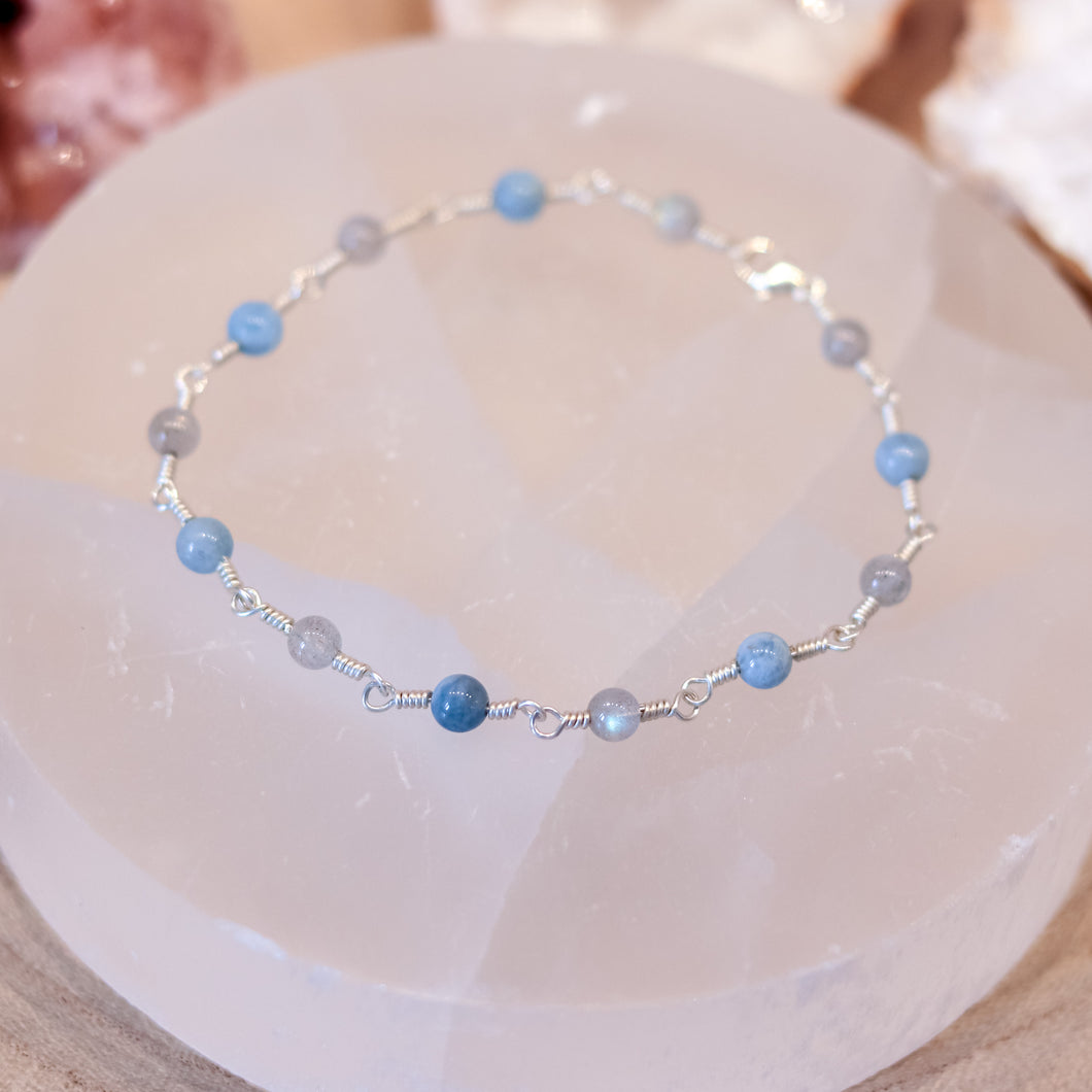 Aquamarine & Labradorite Sterling Silver Bracelet