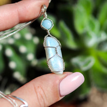 Load image into Gallery viewer, Rainbow Moonstone &amp; Aquamarine 925 Sterling Silver Crystal Necklace
