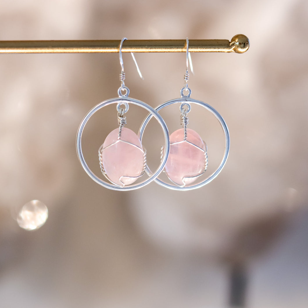 Rose Quartz Sterling Silver Hoop Earrings