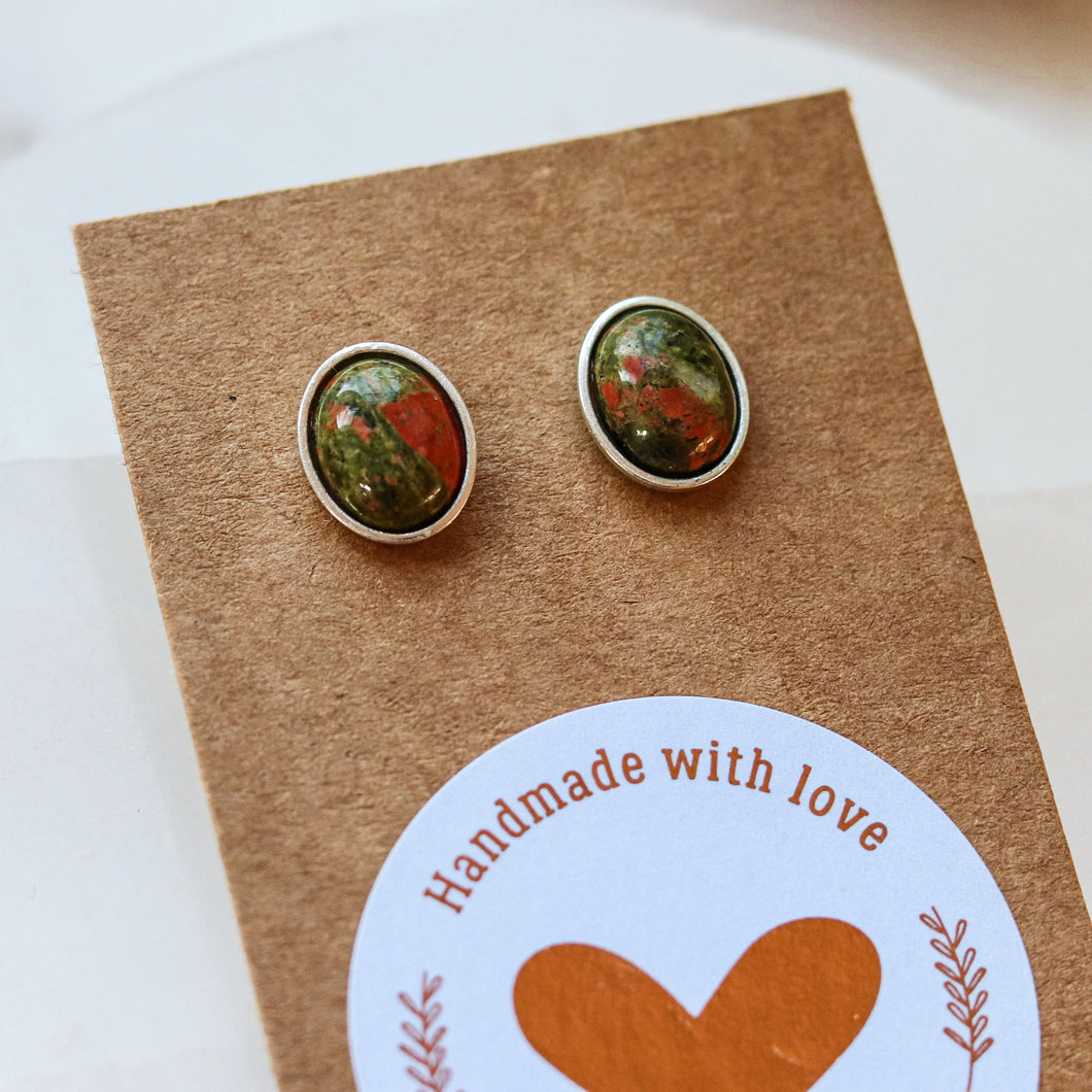 Unakite Crystal Stud Earrings