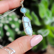 Load image into Gallery viewer, Rainbow Moonstone &amp; Aquamarine 925 Sterling Silver Crystal Necklace
