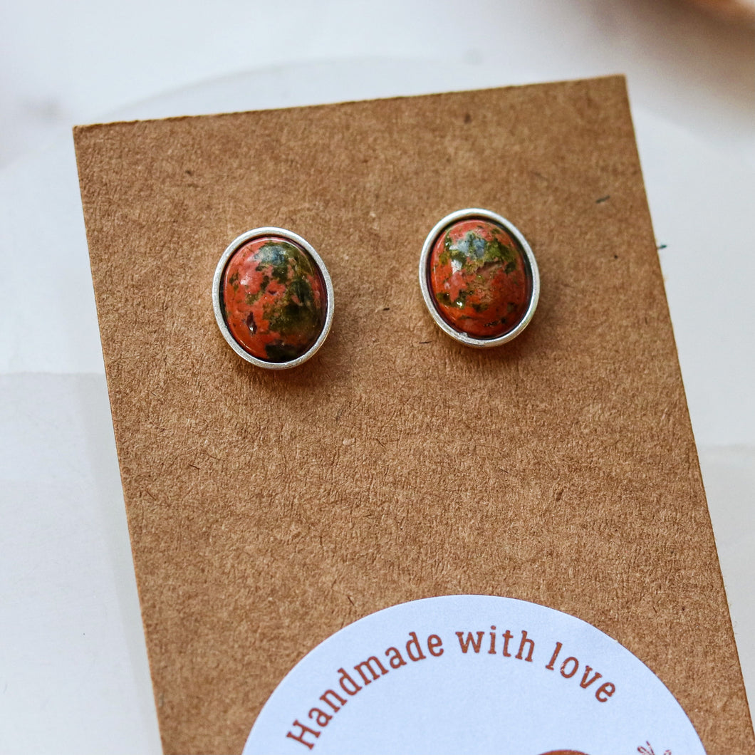 Unakite Crystal Stud Earrings