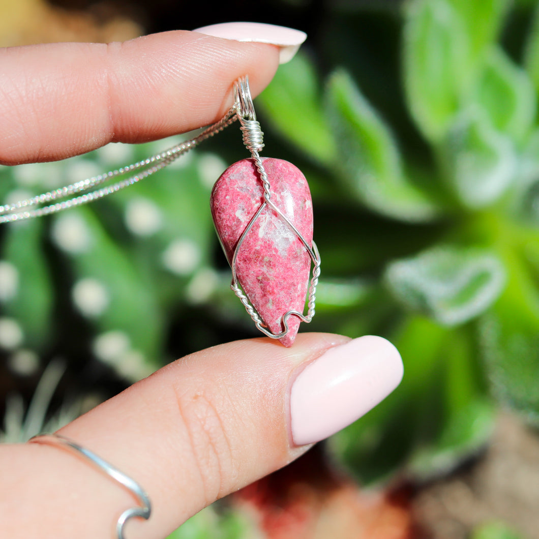 Thulite 925 Sterling Silver Crystal Necklace